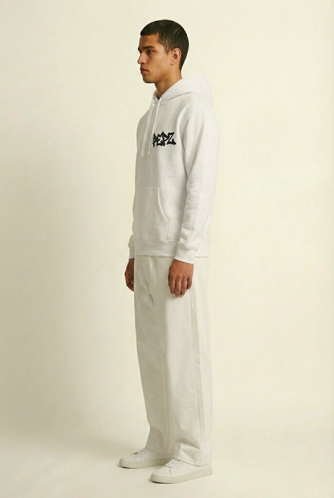 Pepz White Graffiti Hoodie - Premium Cotton Streetwear