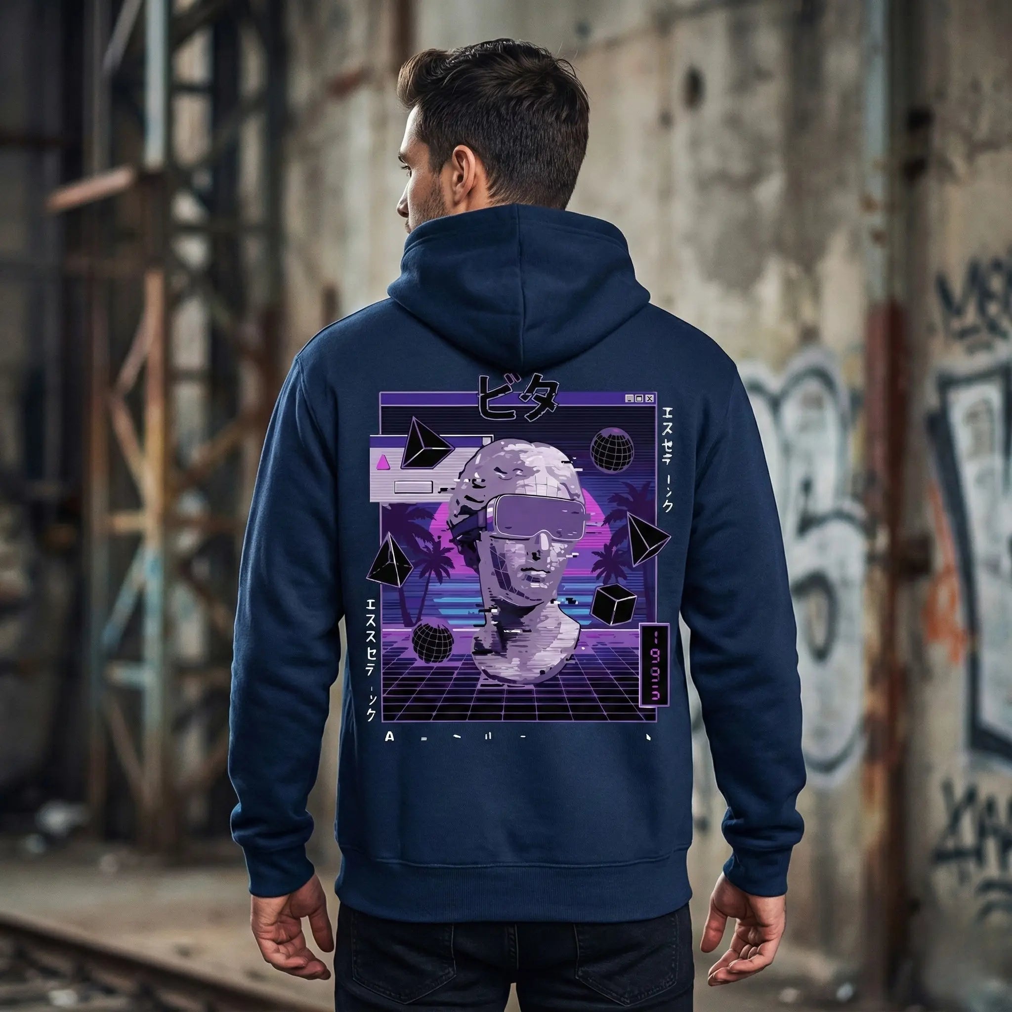 Men's Navy Blue Casual Fleece Hoodie - Regular Fit Secondary image