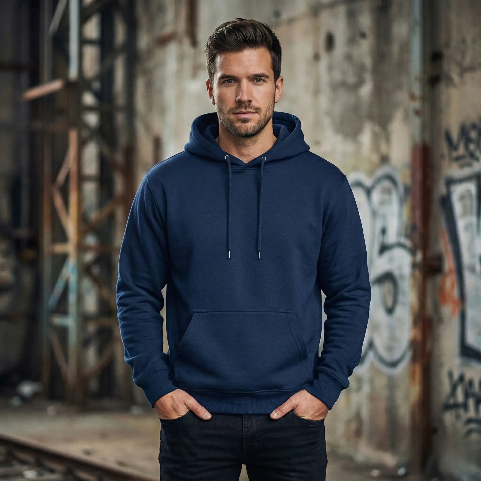 Men's Navy Blue Casual Fleece Hoodie - Regular Fit - PEPZ Main image