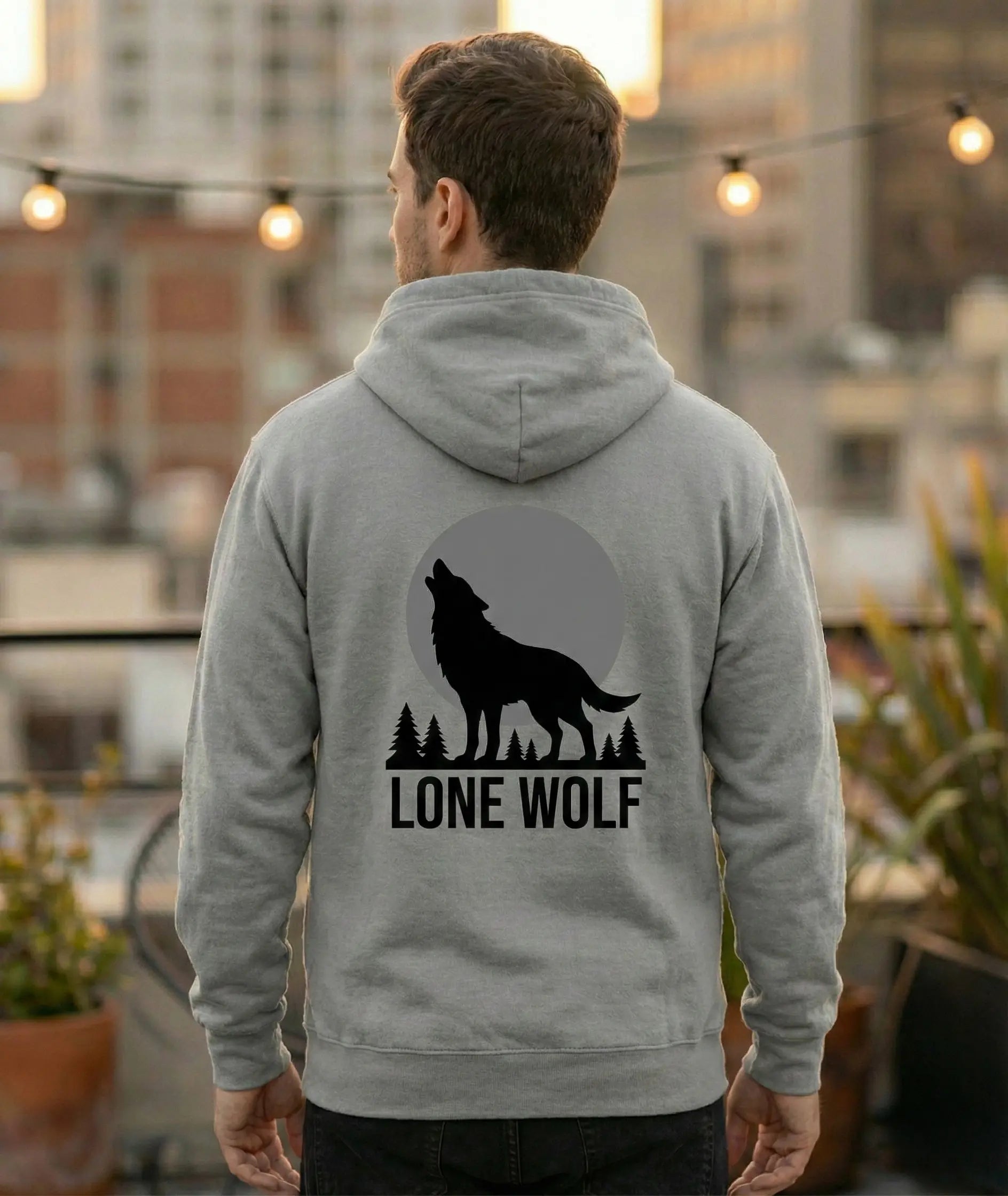 The Lone Wolf Howl Back Print Over-Sized Hoodie - Heather Grey - PEPZ Main image