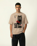 Beige Race Week F1 Graphic Oversized T-Shirt