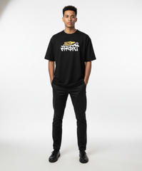 Stay Sanskari Black Oversized Graphic T-Shirt