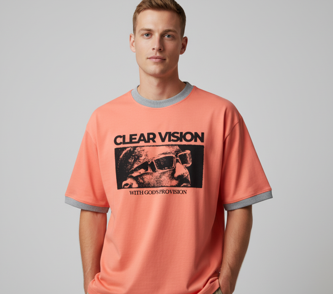 Peach Clear Vision Graphic Oversized T-Shirt