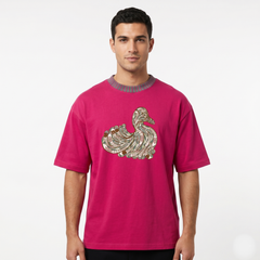 Men's Pink Abstract Duck Graphic Oversized T-Shirt