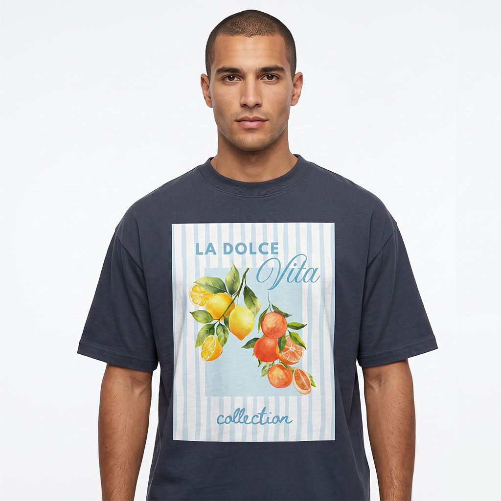 Charcoal La Dolce Vita Graphic Oversized T-Shirt