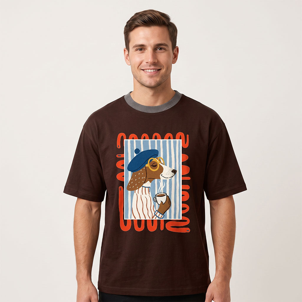 Unisex Brown Coffee Dog Graphic Oversized T-Shirt