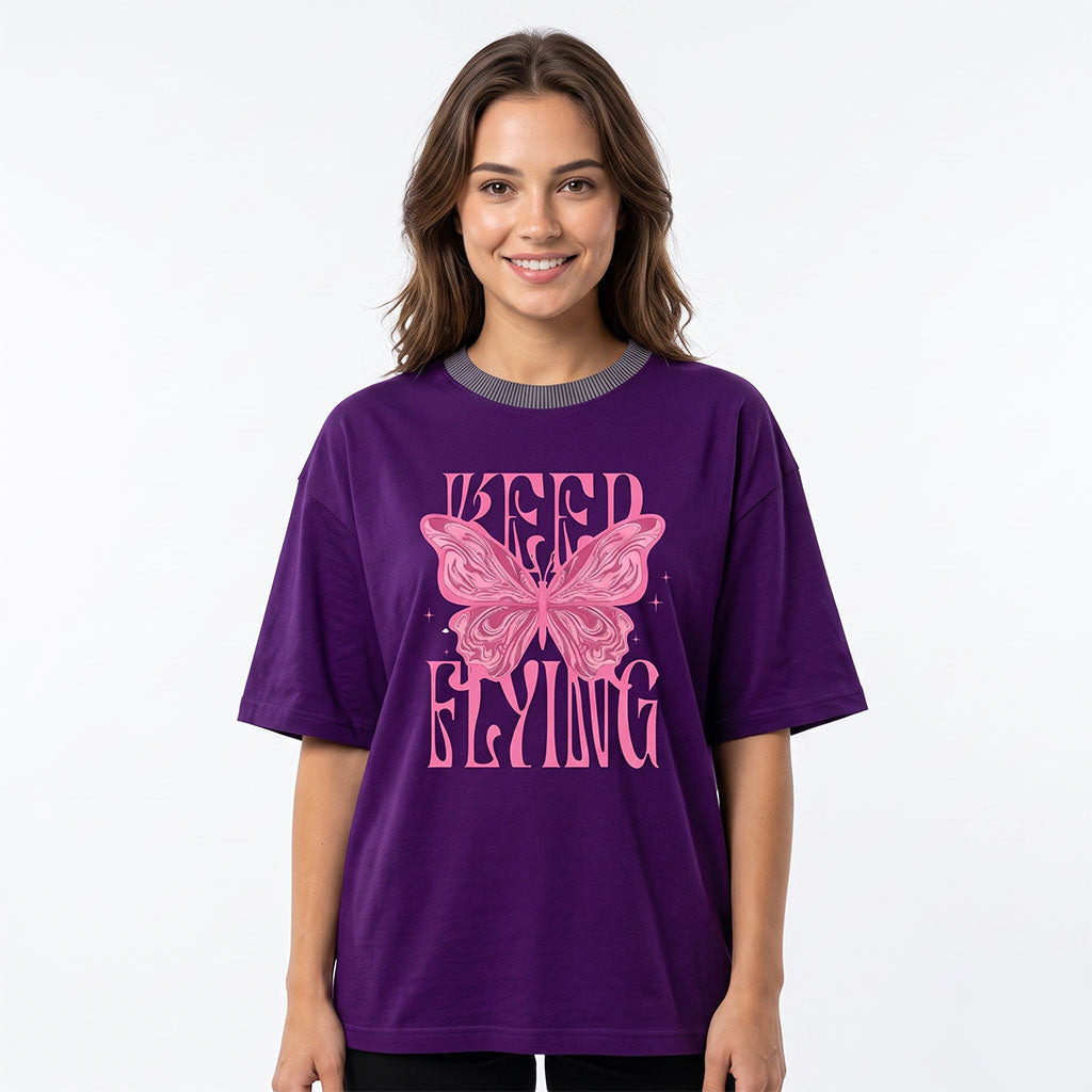 Women's Purple Butterfly Graphic Oversized T-Shirt