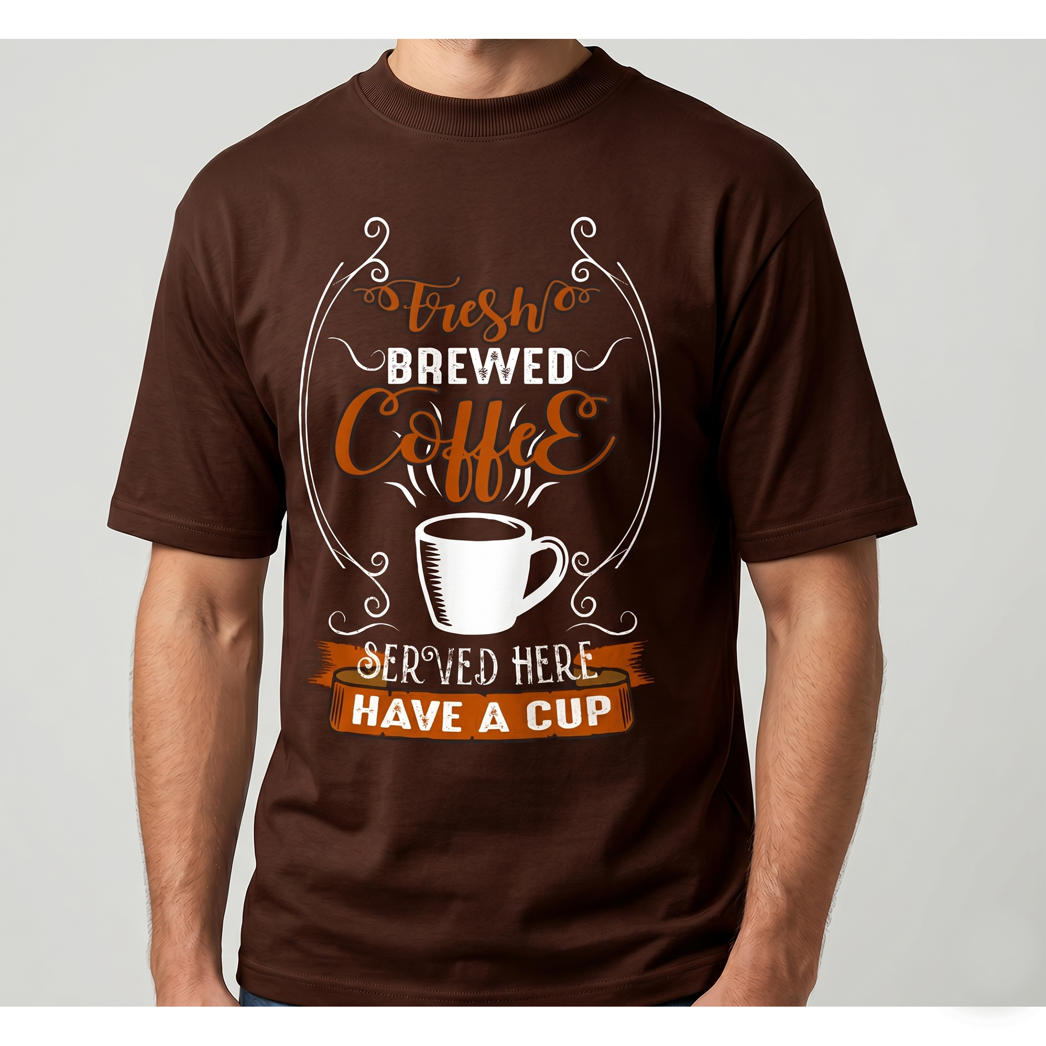 Men's Brown Fresh Brewed Coffee Graphic T-Shirt